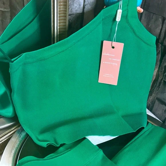 Green Ribbed 2PC Workout Set - Picture 2 of 11